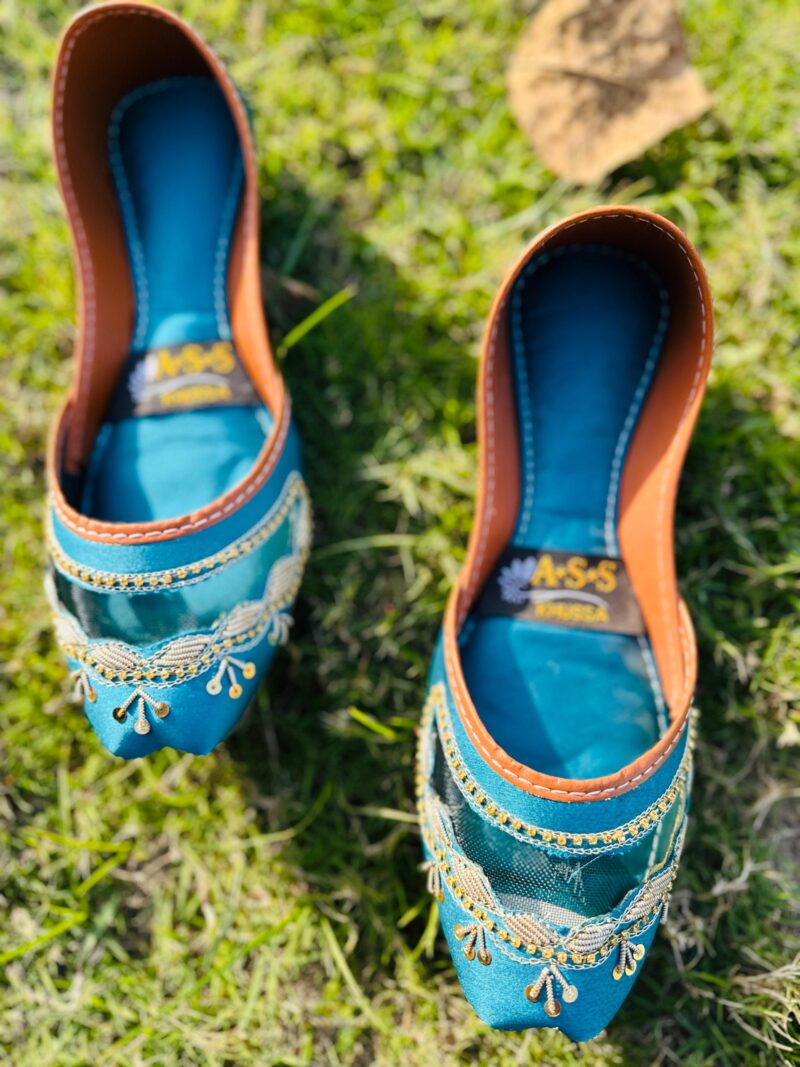 Turquoise Traditional Embroidered Khussa - Image 5