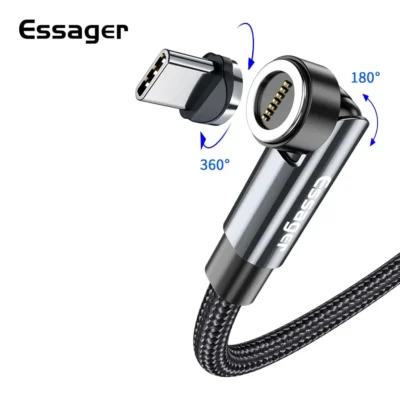 Essager 2M 540 Rotate 3A Fast Charging Magnetic USB Type C Cable For Xiaomi Magnet Charger Phone Data Wire Cord